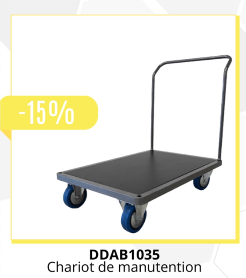 ddab1035 - Chariot plateforme à roulettes - parfait pour déplacer des objets dans un entrepôt ou un atelier.