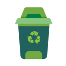 Catalogue équipement industriel - environnement, poubelle de recyclage avec son sigle. Poubelle en nuances de vert