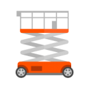 Catalogue équipement industriel - levage, mise à niveau, picto de chariot de levage en nuance de gris et de orange