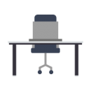 Catalogue équipement industriel - mobier de bureau, picto avec meuble bureau et chaise de direction en nuances de gris
